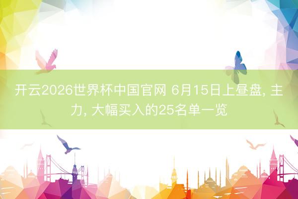 开云2026世界杯中国官网 6月15日上昼盘, 主力, 大幅买入的25名单一览